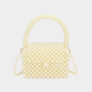 Mini Cream Pearl Purse Top Handle Crossbody Clutch Handbag Womens Statement Bag